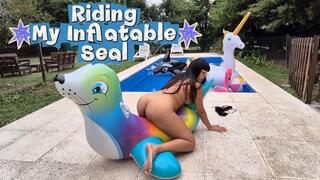 Riding my inflatable seal outdoors