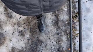 dirty shoes. walking in forest