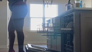 Chores, fat ebony ass, long legs inhigh heels