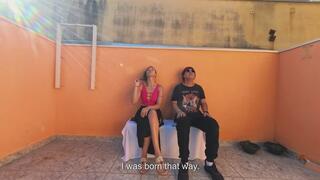 Blind man has a lucky day sitting in a public place.