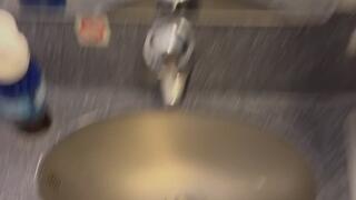 Stroking my GIRLCOCK and GOONING in the Airplane Bathroom