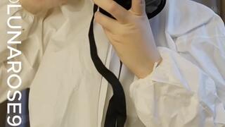 HAZMAT GAS MASK GODDESS CLEANS WITH HAPPY ENDING! Watch me suit up in my white tyvek hazmat suit then put on my iseral gas mask with the clear lens, and scrub my shower and bathtub with many POVs. And as a reward I pleasure myself for cleaning