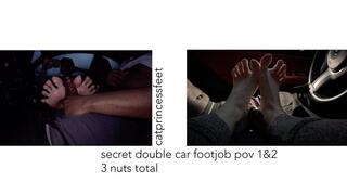 Secret car footjob 3 nut combo, hot neighbor and librarian milf with glasses on foggy rainyday ride. Double drained, 2 povs, 3 nuts total! Cat Princess milf feet on juicy, bbc toejob footjob, full figure and close up pov