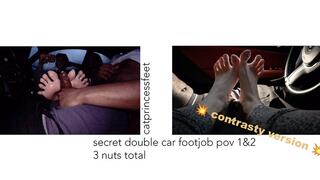 Secret car footjob 3 nut combo, hot neighbor and librarian milf with glasses on foggy rainyday ride. Double drained, 2 povs, 3 nuts total! Cat Princess milf feet on juicy, bbc toejob footjob, full figure and close up pov, contrasty version