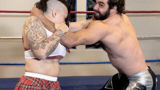Femdom Wrestling Match: Sharon Disciplines Muscle Hunk
