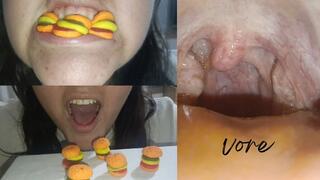 Vore eating gummy bears (hamburger)
