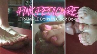 Pink Toes TRAMPLE Balls in Cock Box