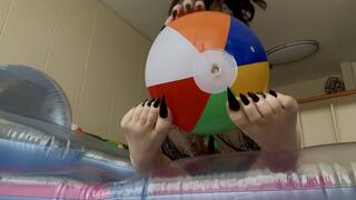 Evil lifeguard mass pops your beach balls with long nails and toe nails