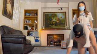 Queen JK master not only trains the puppy to lick her feet, but also likes to ride on ponyboy while climbing ponyplay #CH010