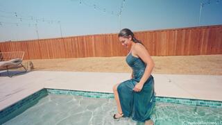 Alexandra Swims in Her Blue Bridesmaid Dress