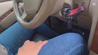 Milah driving and pedal pumping on flat shoes with her wet barefoot