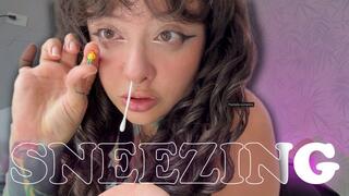 Giantess shoves a shrunken man up her nose