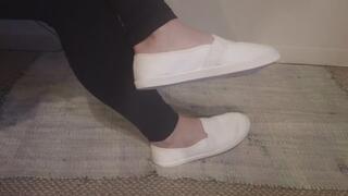 My Sweaty Toe Wiggling and Dangling in White Canvas Sneakers