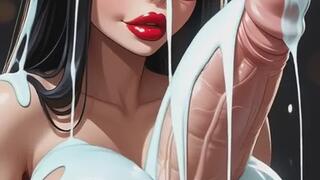 164. Funny brunette get cum on her face (Ai animation)