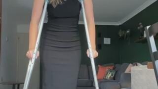 Amputee SBK super sexy showing herself for you on crutches and a sexy dress
