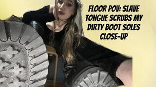 Floor POV: Slave Tongue Scrubs My Dirty Boot Soles Close-Up
