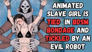 Tickling Dungeon slave girl in a bikini tied in a dark dungeon as an evil robotic device tickles her belly and armpits as she struggles in BDSM bondage fetish