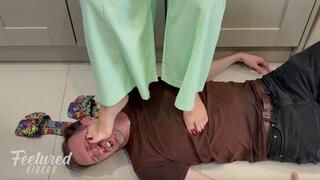 Trampled in sandals and sweaty bare feet (Full HD 1080p MP4)