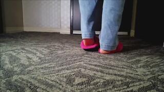 Goddess Dazzle walking in her Slippers and jeans