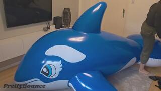 3m giant inflatable whale. Pressure test and destruction with objects. Part 2