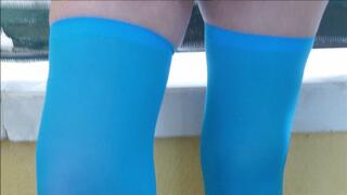 deep cunt dildo fucking orgasm with dirty talk in blue knee high socks