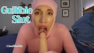 Gullible MILF Stuck in Zentai Suit POV Blowjob Humiliation