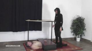 Mistress Cleo in pantyhose trample his slave to orgasm A wmv