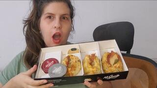 Chubby Girl Eating Savory Stuffed Pastries (Empanadas) – Food Close-Up
