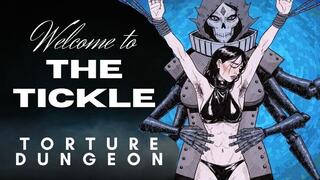 Welcome to the Tickling Dungeon slave girl with hairy pits suspended by wrists in a dark dungeon as an evil robotic device tickles her belly and armpits as she struggles in BDSM bondage fetish