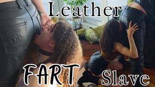 Leather Slave Girl Gets Smelly Face Farts