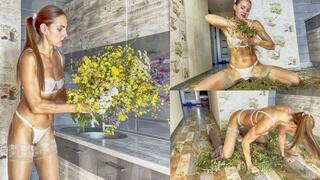 Madame Victoria white lingerie stockings crush flowers_full video 22 min