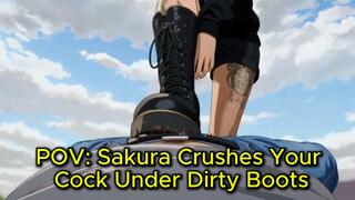 POV Cock Trampling Bootjob Animation - Sakura's Heavy Boots Flatten Your Dick