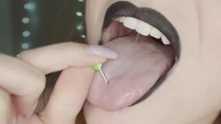 BBW Redhead Pierced Tongue Fetish - Spit Play & Mouth Close Ups - Bikini Dancing Custom