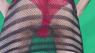 Black Fishnet Dress and Red Lace Panties