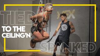 Three sadistic guys spank a slave tied to the ceiling (1080p) Gay Bondage - Gay Domination - Spanking - Whipping - Foot Fetish - BDSM