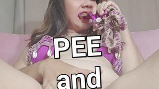 Pee 2x during storm, show wetspots and lick panties
