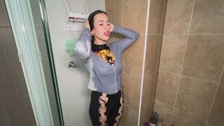 Cute and tender girl wetting all her clothes in the shower 5