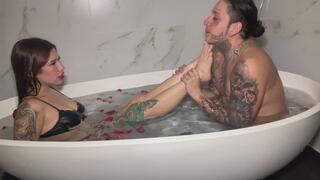 give me a footjob and a blowjob underwater