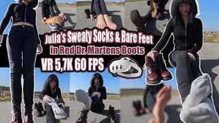 VR 5,7K 60fps | Julia’s Sweaty Socks & Bare Feet in Red Dr. Martens Boots | Worn Boots, Shoeplay, Soles, Toes, Socks, Close-Up Foot Video copy