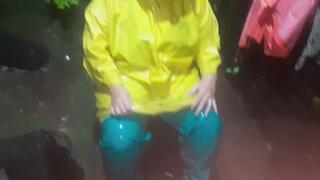 Wet rainwear and collecting rain with raincoats