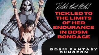 Sexy hairy armpit fit animated dark haired skinny tattooed babe strung up in tight BDSM bondage and tickled to the ends of her endurance