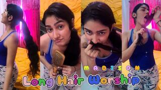 Sensual Brunette Teases you with her Long Hair