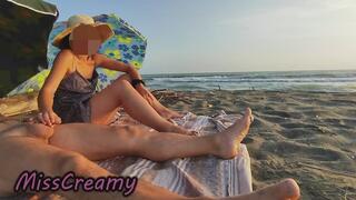 French Teacher Sucks Huge Bull Cock on Nudist Beach Public Blowjob in Front of Passing Voyeurs Extreme Risky Outdoor Sex with Cumshot