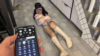 FX72-Asian girl, rope bondage, mouth pried open, gag, vibrator, orgasm, leg-spreading bondage.