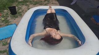 soaking silk dress, wet hair play