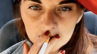 Intense Close-Up Car Smoking – Red Beret Seductive Deep Inhales