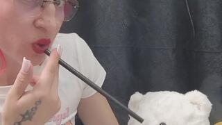 Nicotine Obsession – Blowing Slow Smoke Through a Straw While Smoking 2 Cigarettes in Front of My Plush”