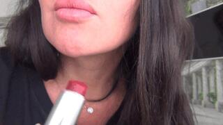 The smell of my lips and red lipstick on the glass dd