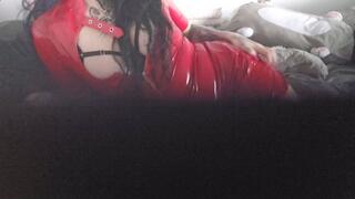 Caught in My Room - Secret Cell Phone Voyeur Tease with Red PVC Dress & Leather Jacket
