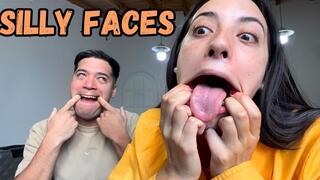 Making silly faces while we explore our tongues and mouths